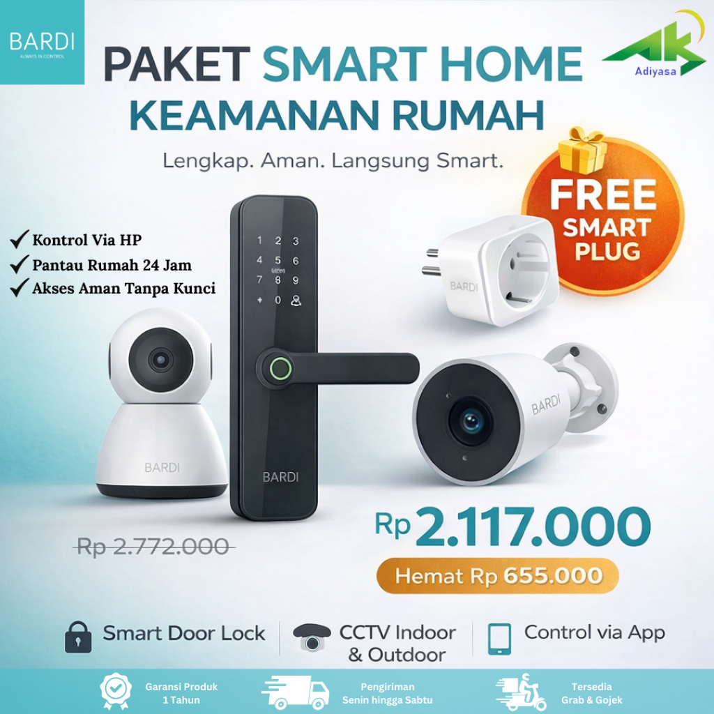 BARDI Paket Keamanan Rumah Doorlock Z01 + CCTV Indoor Outdoor Gratis Smart Plug