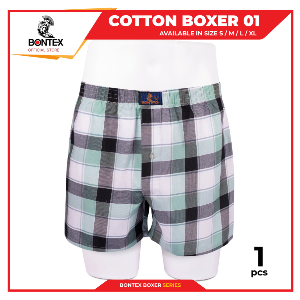 Bontex Kotak Boxer - Celana Boxer Pria - Long Boxer Bahan Katun Pemakaian Sehari Hari