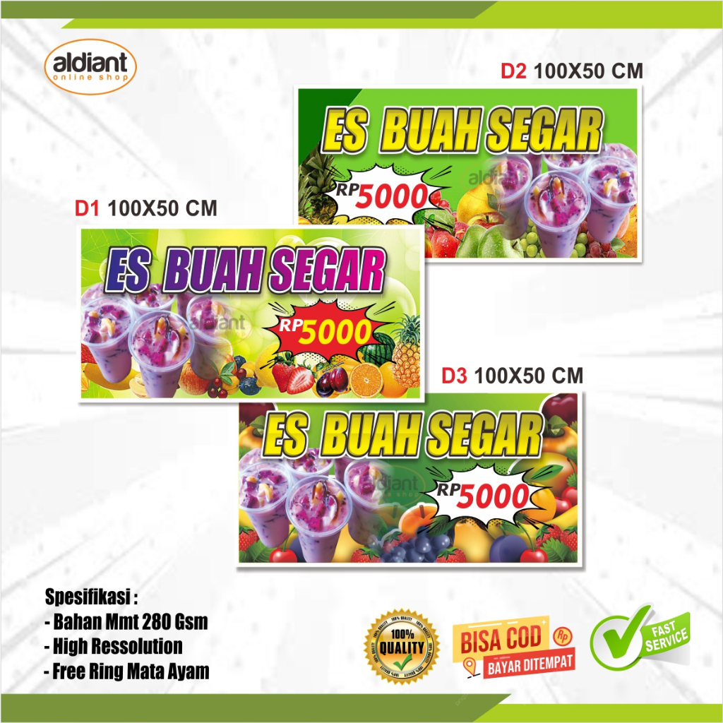 CETAK SPANDUK MMT BANNER ES BUAH VIRAL 100X50 CM