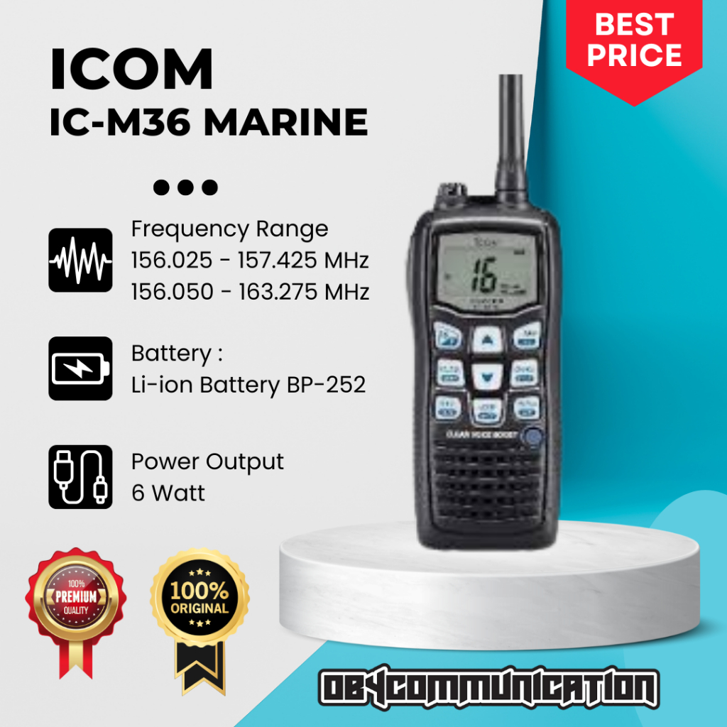 HT ICOM IC-M36 MARINE VHF - WALKIE TALKIE ICOM MARINE IC-M36 VHF ORIGINAL