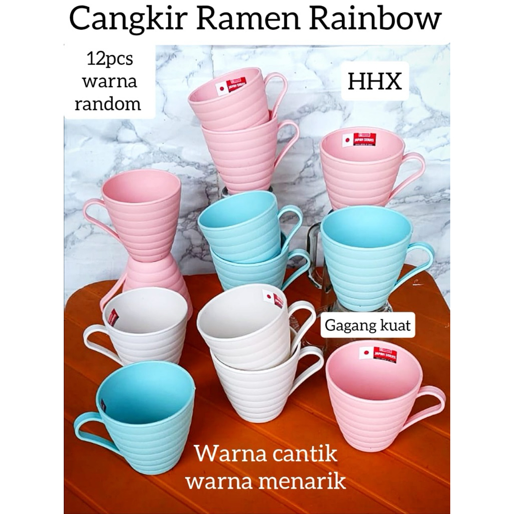 Cangkir ramen plastik rainbow/lusin