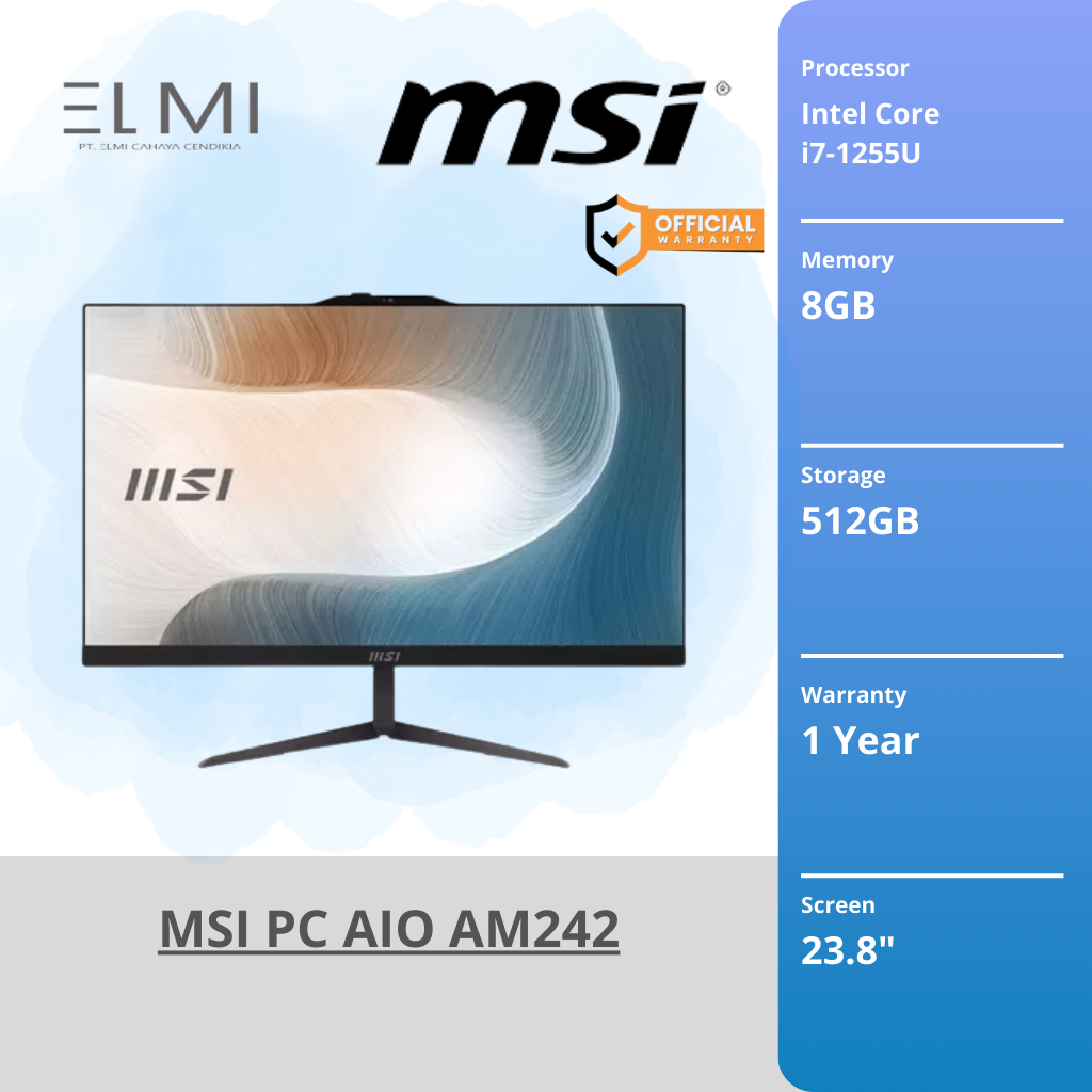 MSI PC AIO AM242 i7-1255U 8GB 512GB W11 OHS 23.8" FHD IPS