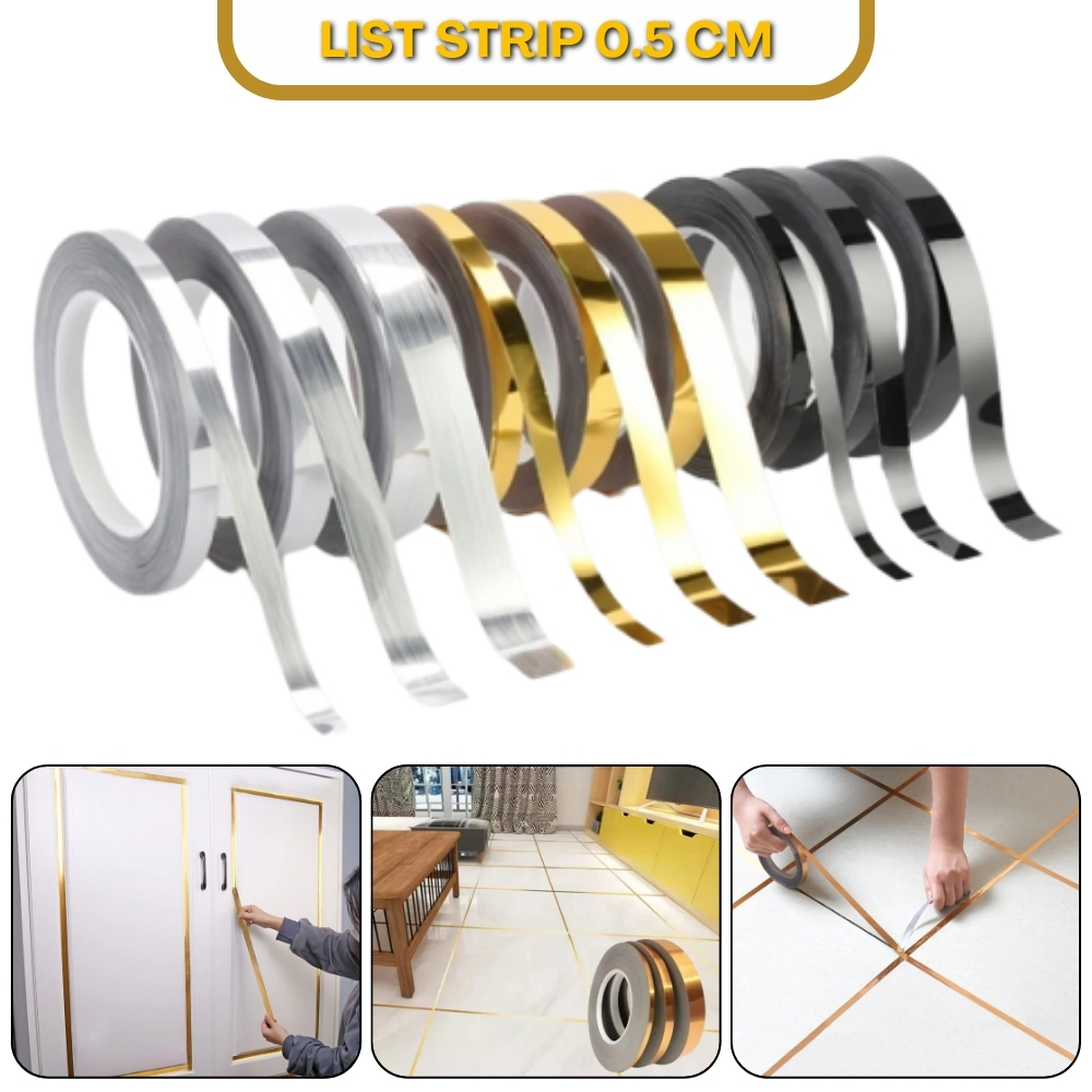 Stiker List Strip Dinding Stiker List Plat Dinding Lis Strip Dinding Stainless Steel Mirror Glod