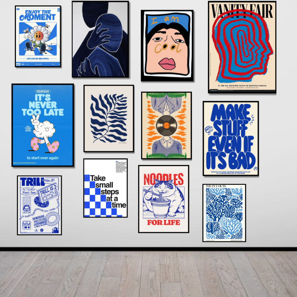 Hiasan Dinding Minimalis Poster Aesthetic Dekorasi Kamar Pajangan Rumah Wall Decor Kafe MDF Blue