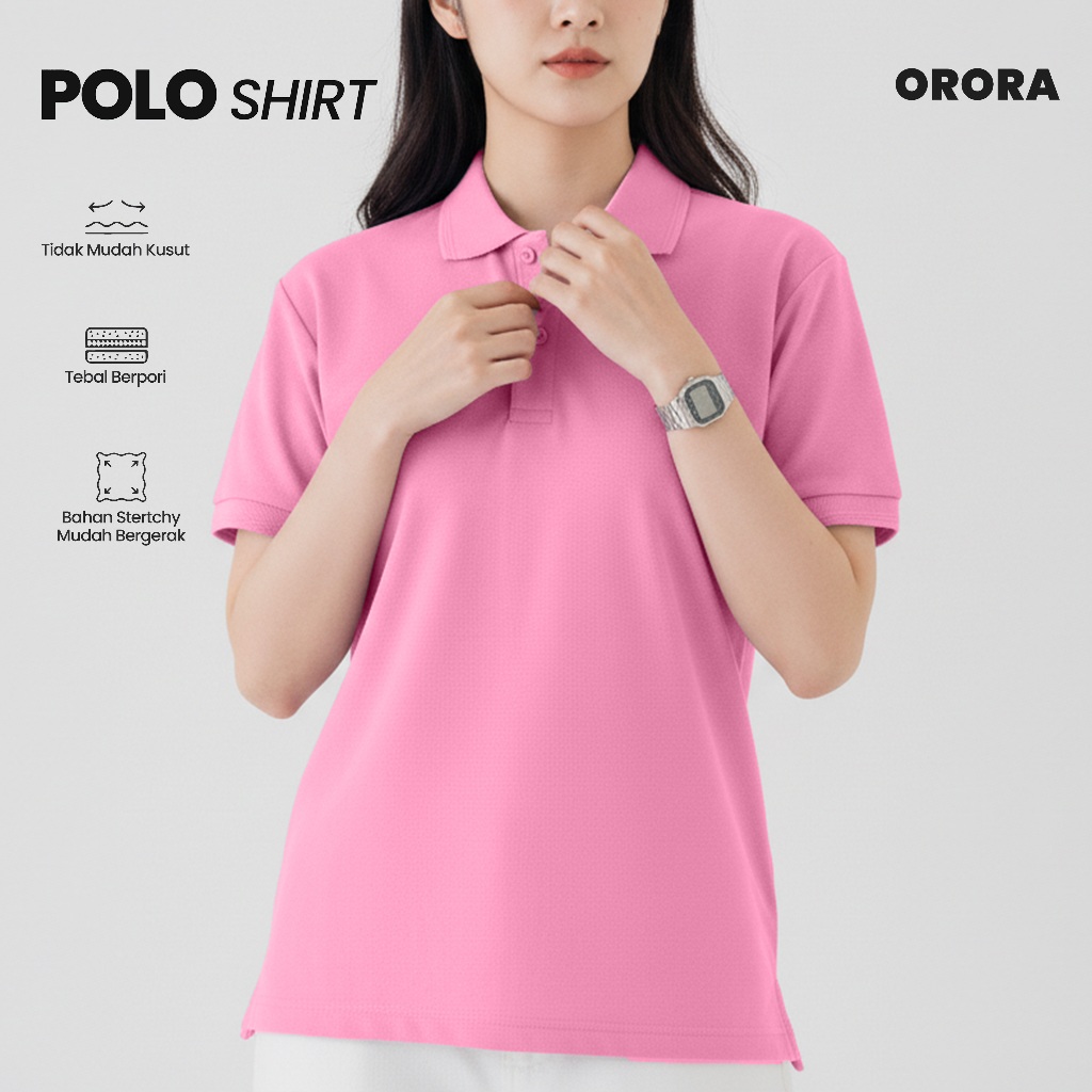 ORORA Kaos Polo Wanita | Polo Shirt Kaos Kerah Wanita | Kaos Berkerah Wanita Premium Kaos Polo Pink