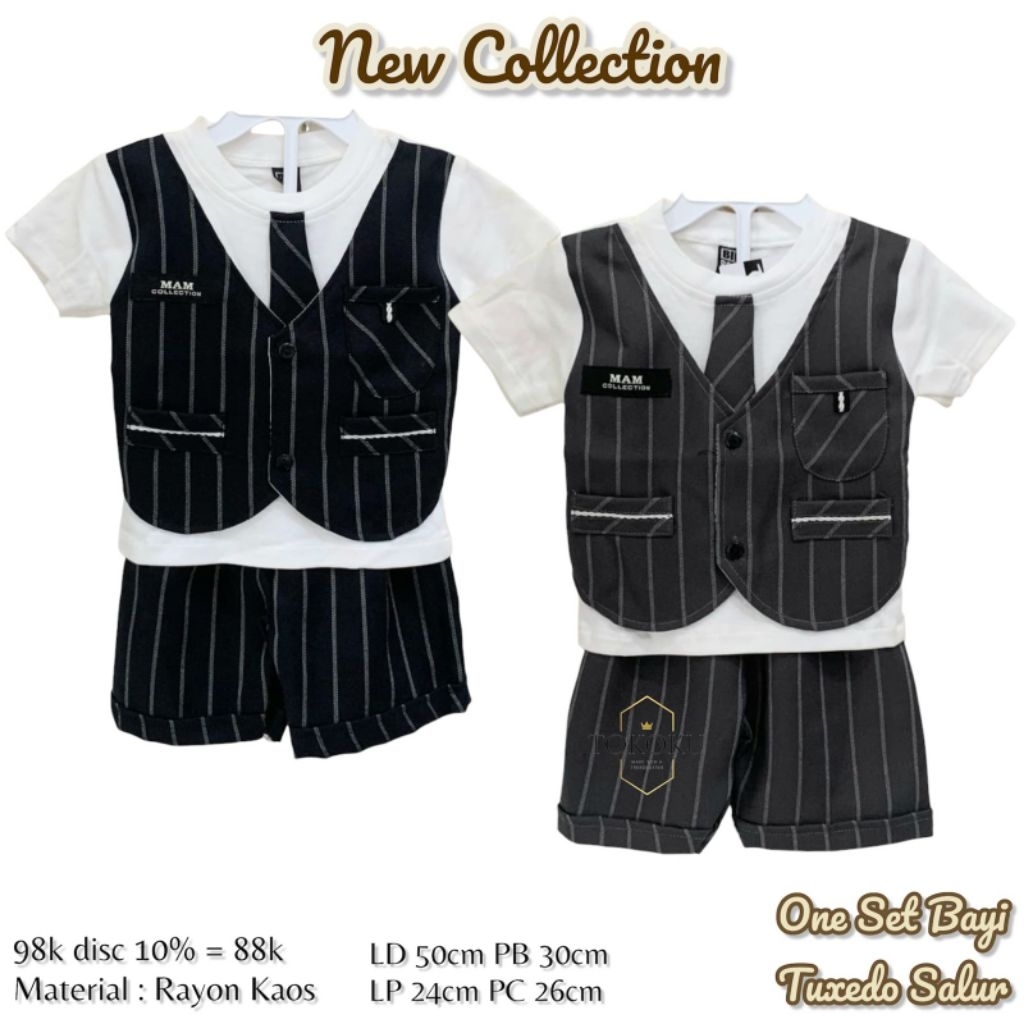 TOKOKU One Set Anak Laki - laki Tuxedo Salur Besar Rayon Kaos Twill Premium