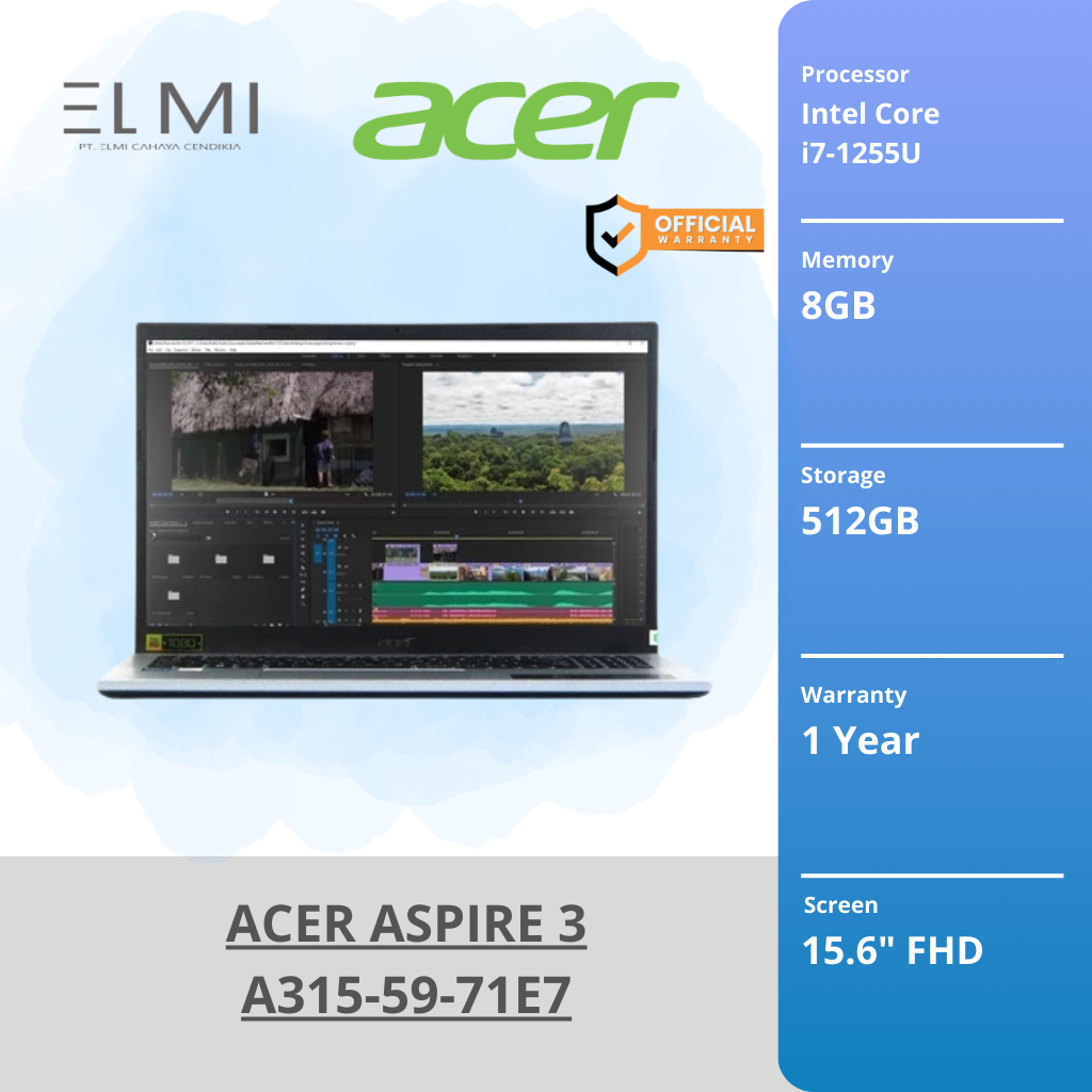 ACER ASPIRE 3 A315-59-71E7 INTEL CORE i7-1255U RAM 8Gb SSD 512GB LAYAR NUMLOCK 15.6"