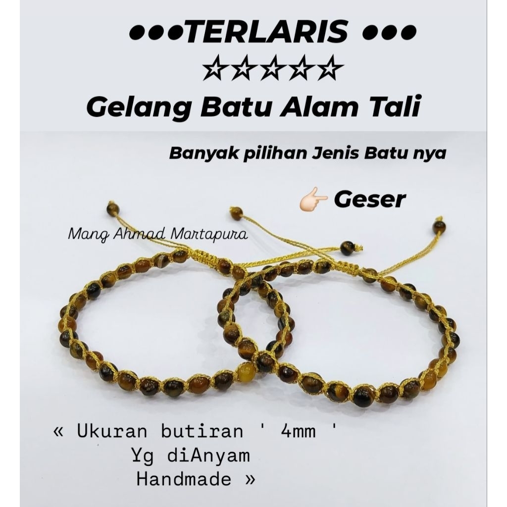 Gelang Batu Alam Anyam 4mm Batu Giok Agate Tali Bracelet Natural - Gelang Tali Terlaris Terviral Di 