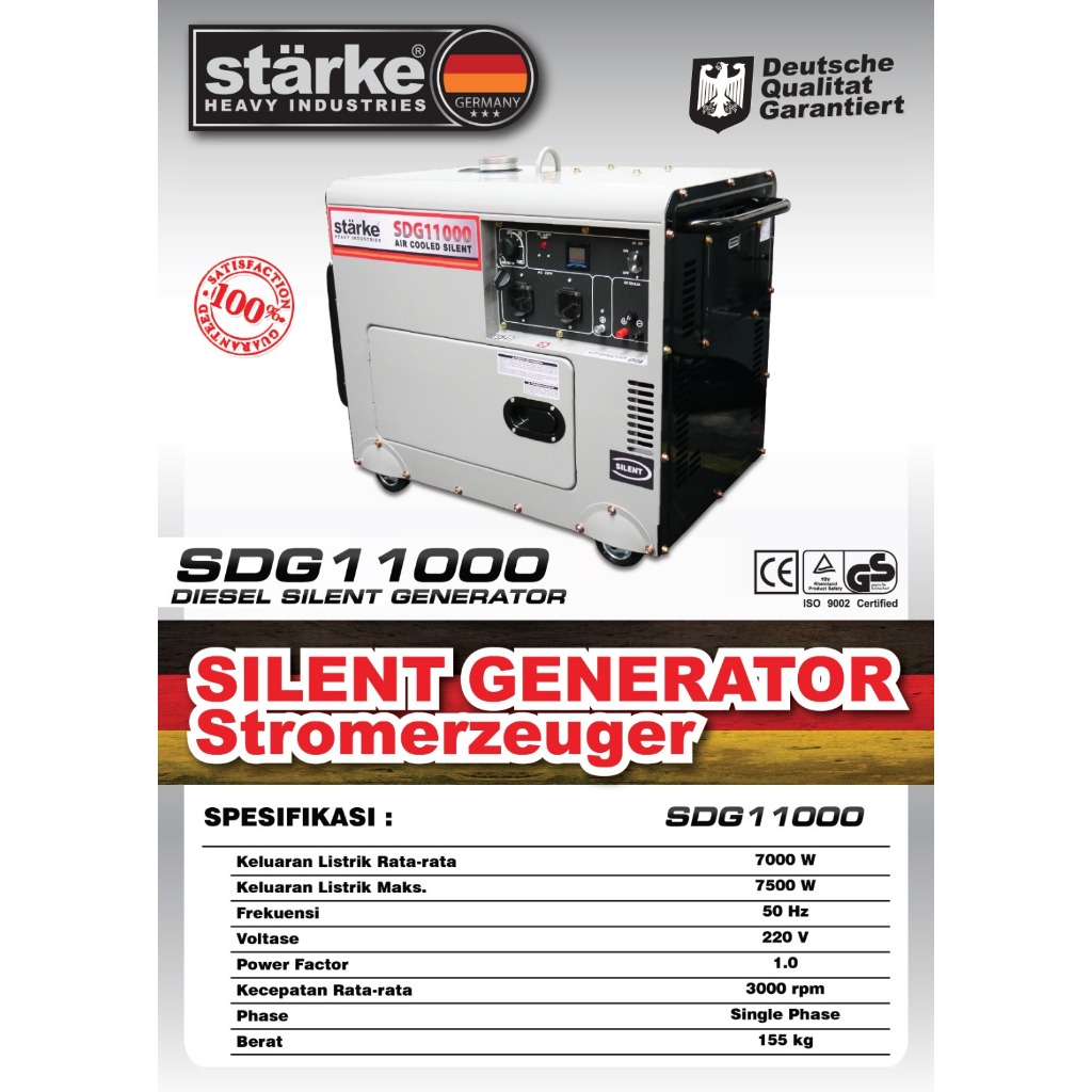 STARKE SDG 11000 Generator / Genset Diesel Silent 7500 7000 Watt Solar