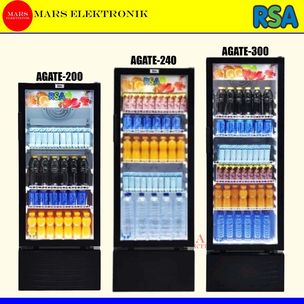 SHOWCASE RSA AGATE 200 / AGATE 240 / AGATE 300 - 3 RAK / 4 RAK / 5 RAK - LEMARI PENDINGIN - SHOWCASE
