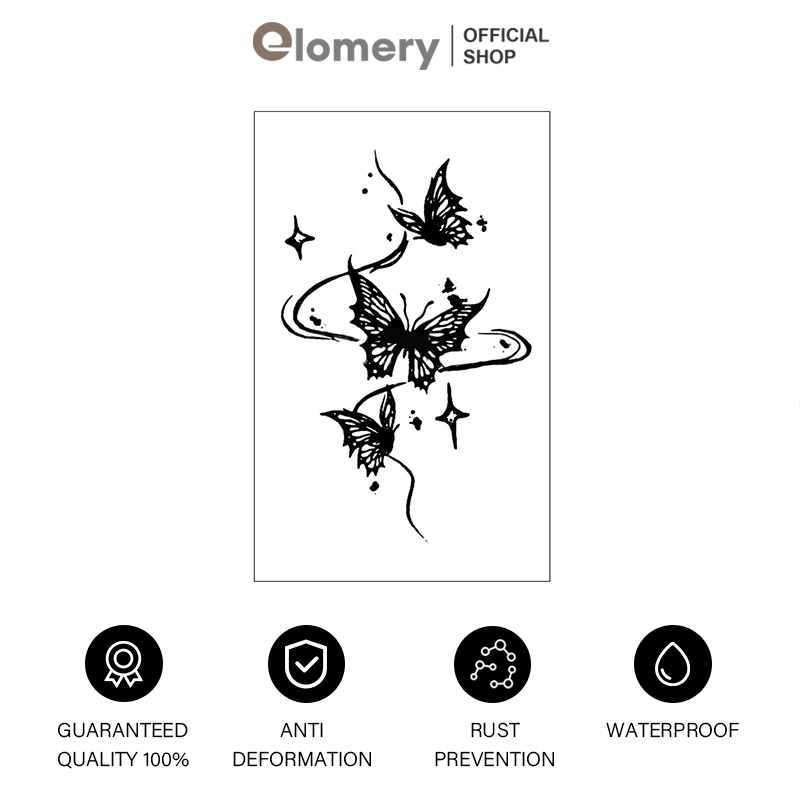 Elomery Stiker Tato Semi Permanen Tahan Air untuk Wanita Stiker Tato Mewah Stiker Tato Kupu-kupu
