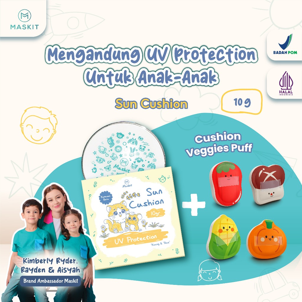 Maskit Kids Limited Edition Veggie Puff Cushion Sun Protect - Bedak Cushion Anak