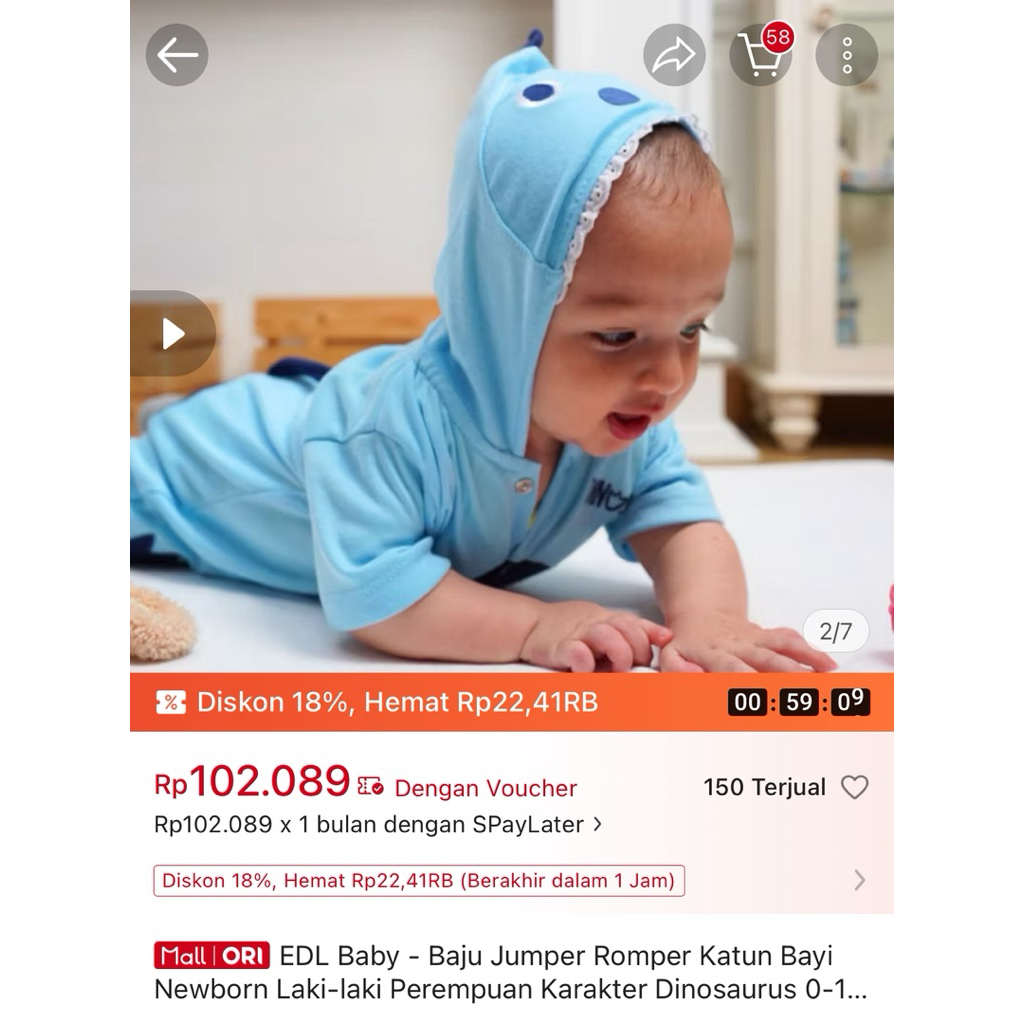 ROMPER pl 3-6M EDL Baby Karakter dino Dinosaurus bayi jumper jp