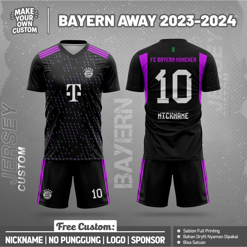 Jersey Bola B4YERN AW4AY 2023-2024 Custom Nama Dan Nomor Full Printing