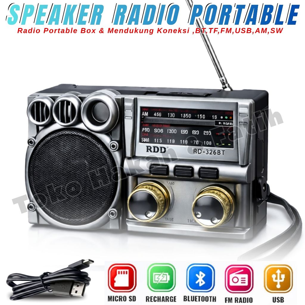 Promo~Radio Speaker Portable Mini | FLECO RD-326BT , FM/AM/SW 3 Band Speaker Radio Mini Music Box + 