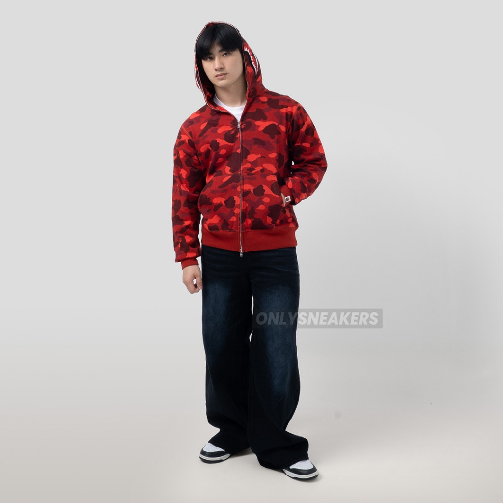 BAPE BUSY SHARK COLOR CAMO SHARK FULL ZIP HOODIE RED