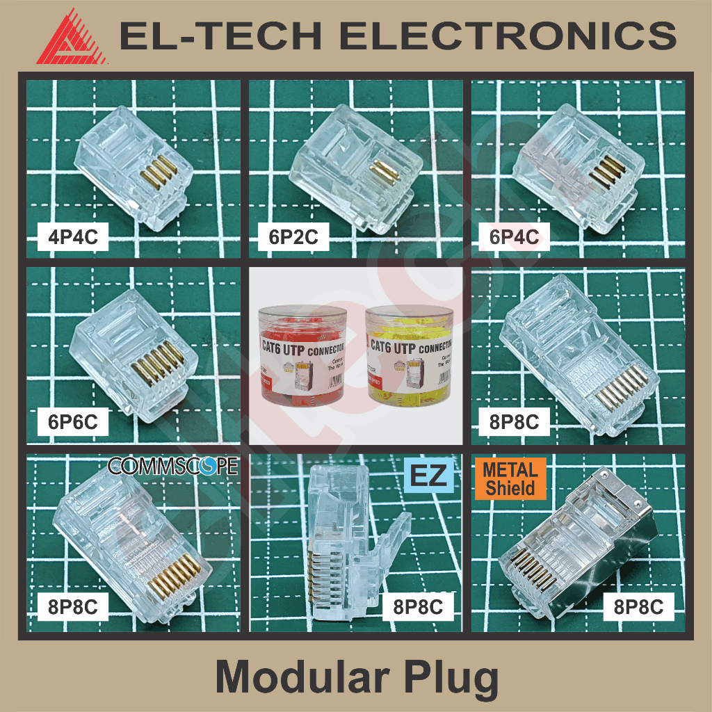 RJ45 RJ11 Modular Plug 8P8C 6P6C 6P4C 6P2C 4P4C UTP LAN TCP IP Ethernet Jaringan Internet Network Co