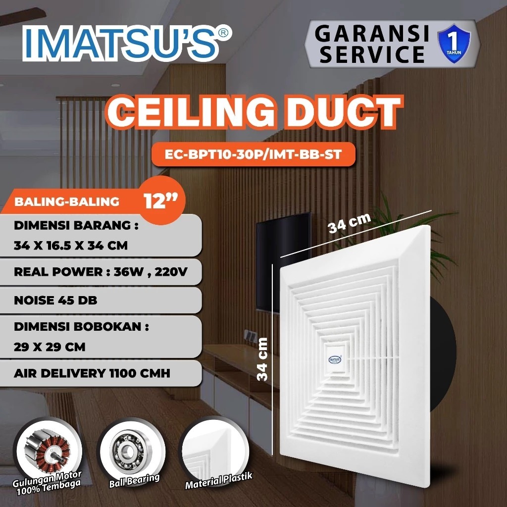 IMATSU'S Ceiling Fan 12 Inch Kipas Exhaust Plafon Toilet Dapur Rumah
