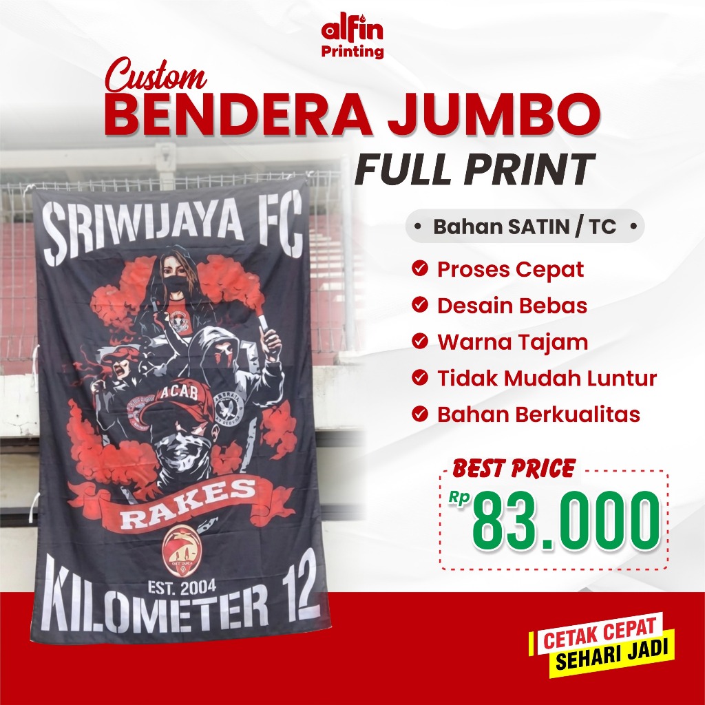 TERMURAH CETAK BENDERA KAIN BESAR CUSTOM PRINTING SATIN dan TC / Giant Flag / Syekhermania