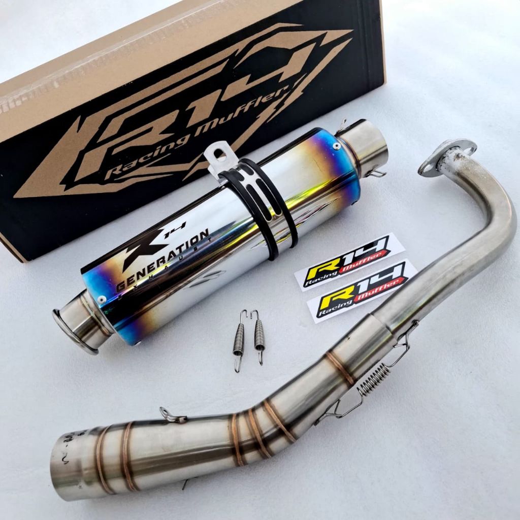 Knalpot Racing Ds halfblue Ori r14 bass adem pnp motor metik beat karbu/fi lama/street/deluxe, vario