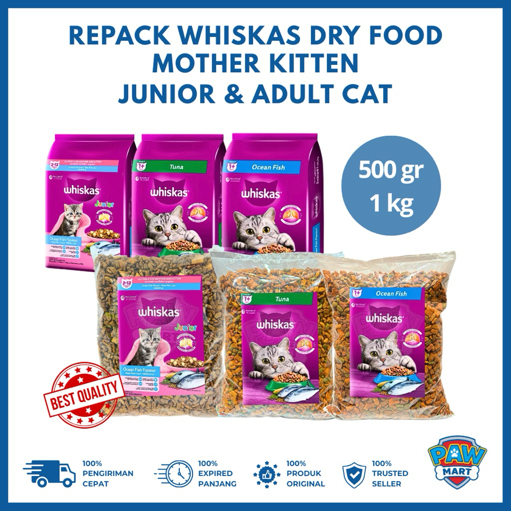 Whiskas Mother Kitten Junior & Adult Cat REPACK (500gr / 1kg) Dry Food - Makanan Kering Milky Induk 