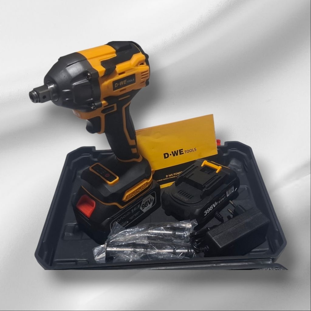 Cordless Impact Wrench Brushless D-WE MWS-07 598VF 700N.M Kunci Pas Mesin Pembuka Baut 21v 2 Baterai