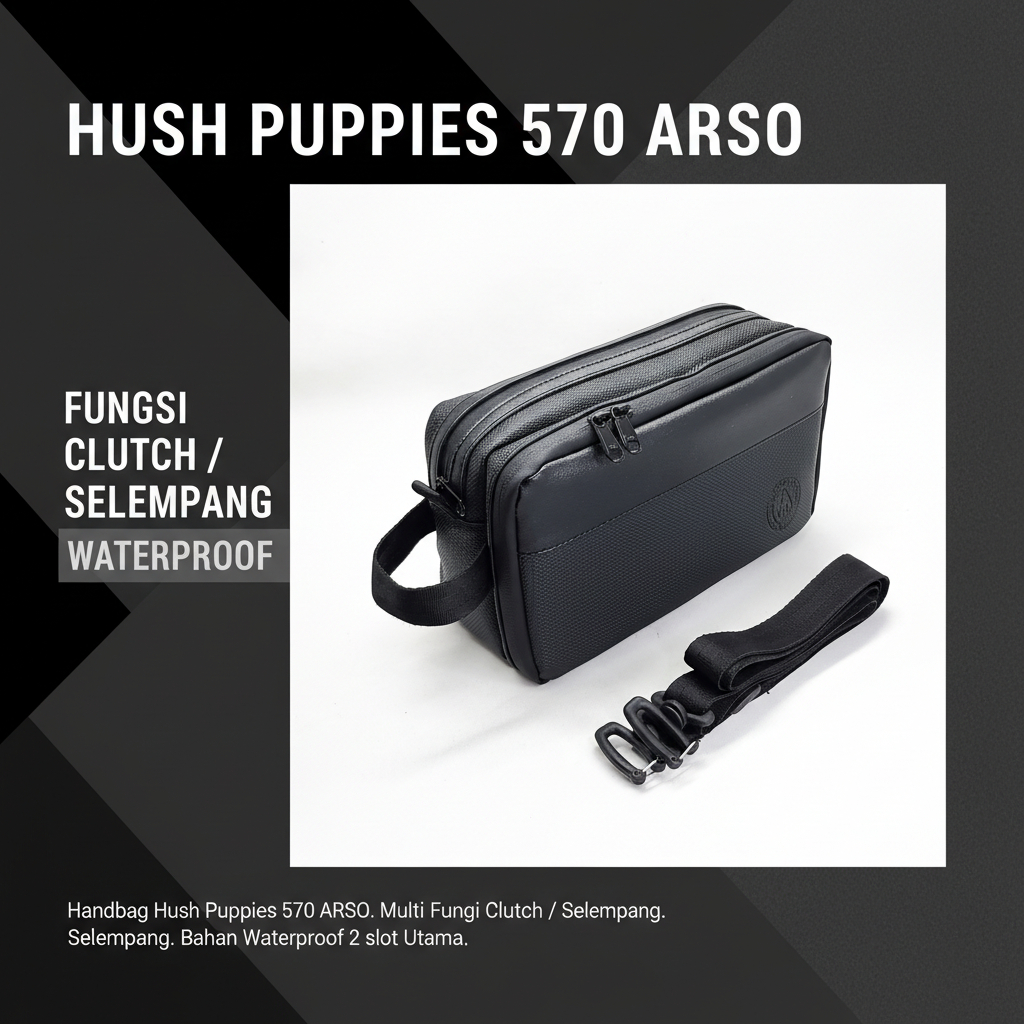Tas Handbag Pria Hush Puppies 570 ARSO BLACK | tas clutch / tas selempang premium