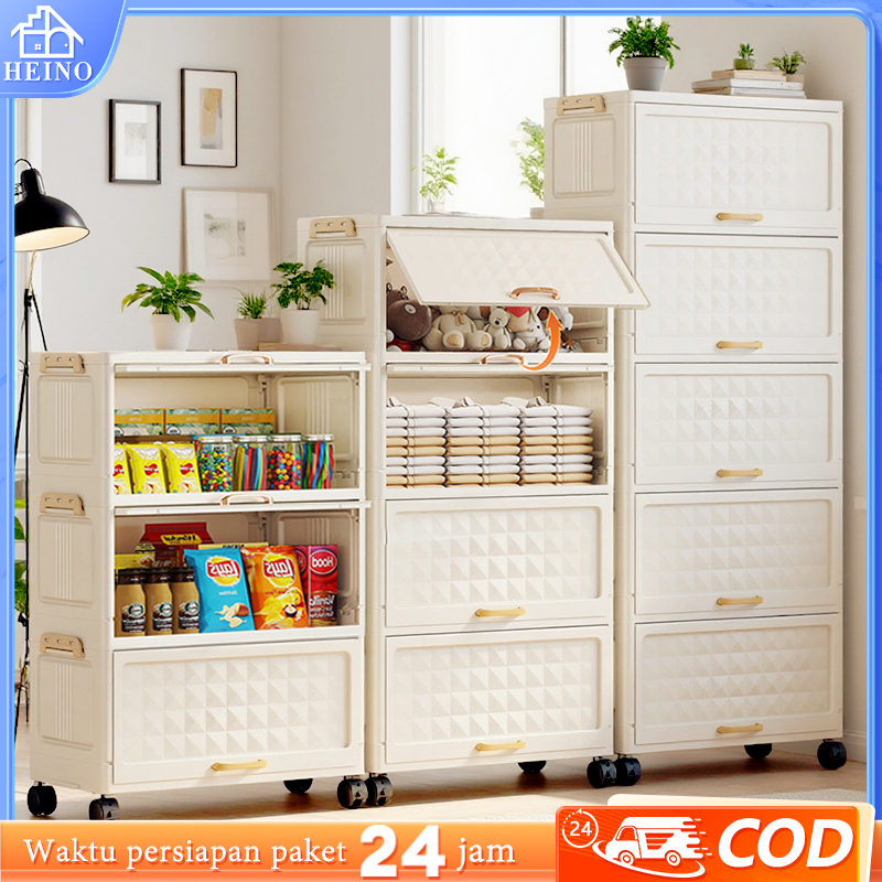 HEINO Lemari Plastik Susun Dapur/Lemari Lipat Road/Etalase Makanan/Rak Magnetik Estetik Minimalis