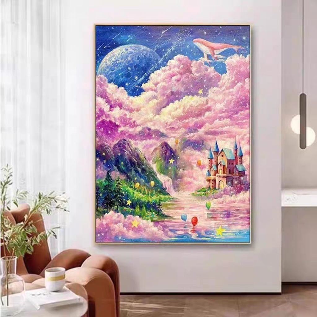 UnikTemu Paket Cross Stitch Kristik Ziyun Castle 9ct Pola Kain