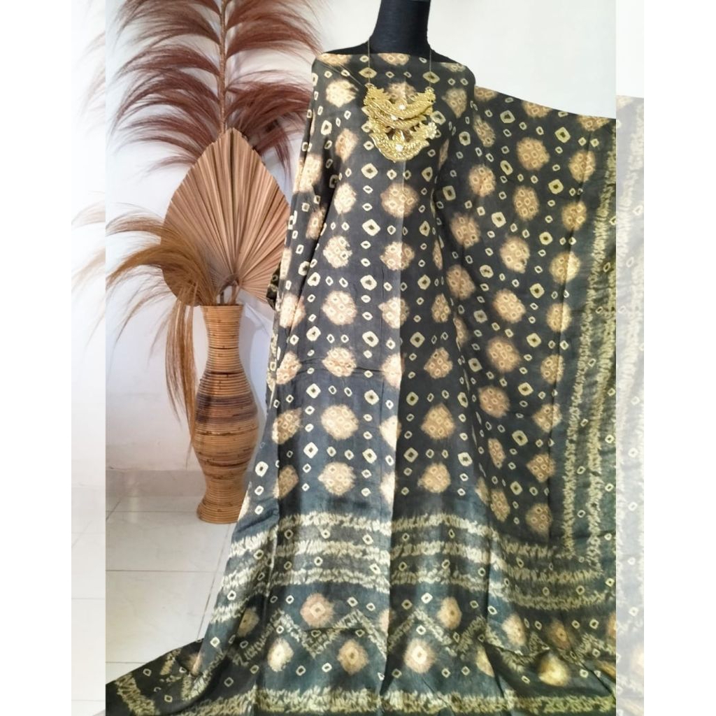 Bahan Kain Jumputan Palembang Premium 3 Meteran Titik 7 Dasar Silk Batik Jemputan Couple Handmade