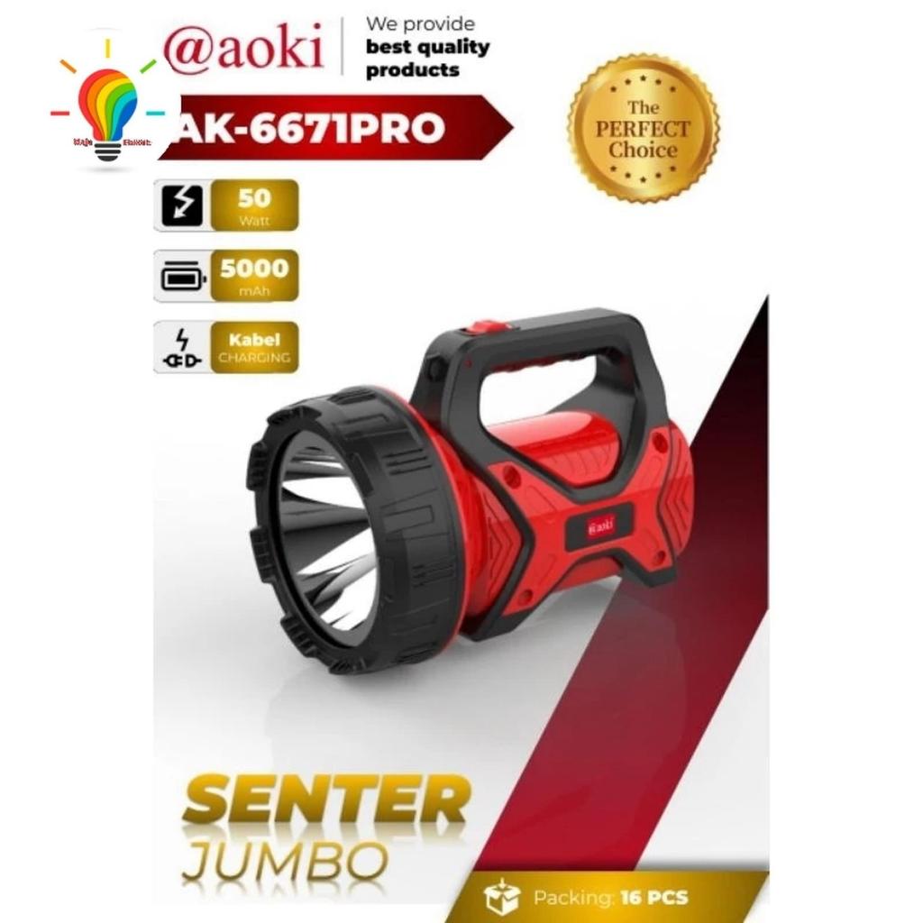 SENTER JUMBO 50 watt AK-6671PRO / aoki senter Rechageable 50w AOKI Lampu - SENTER AOKI JUMBO 6671 50