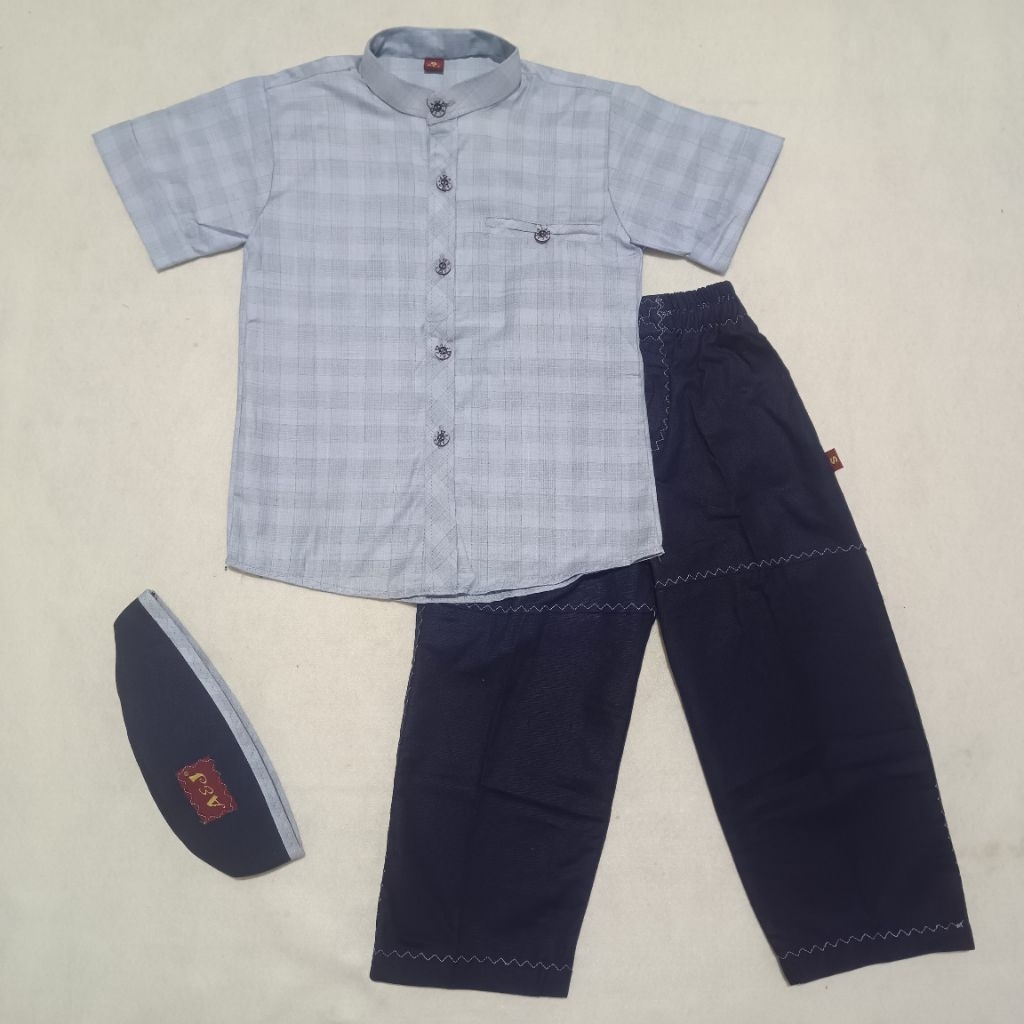 baju Koko anak A&J bensu kotak lengan pendek