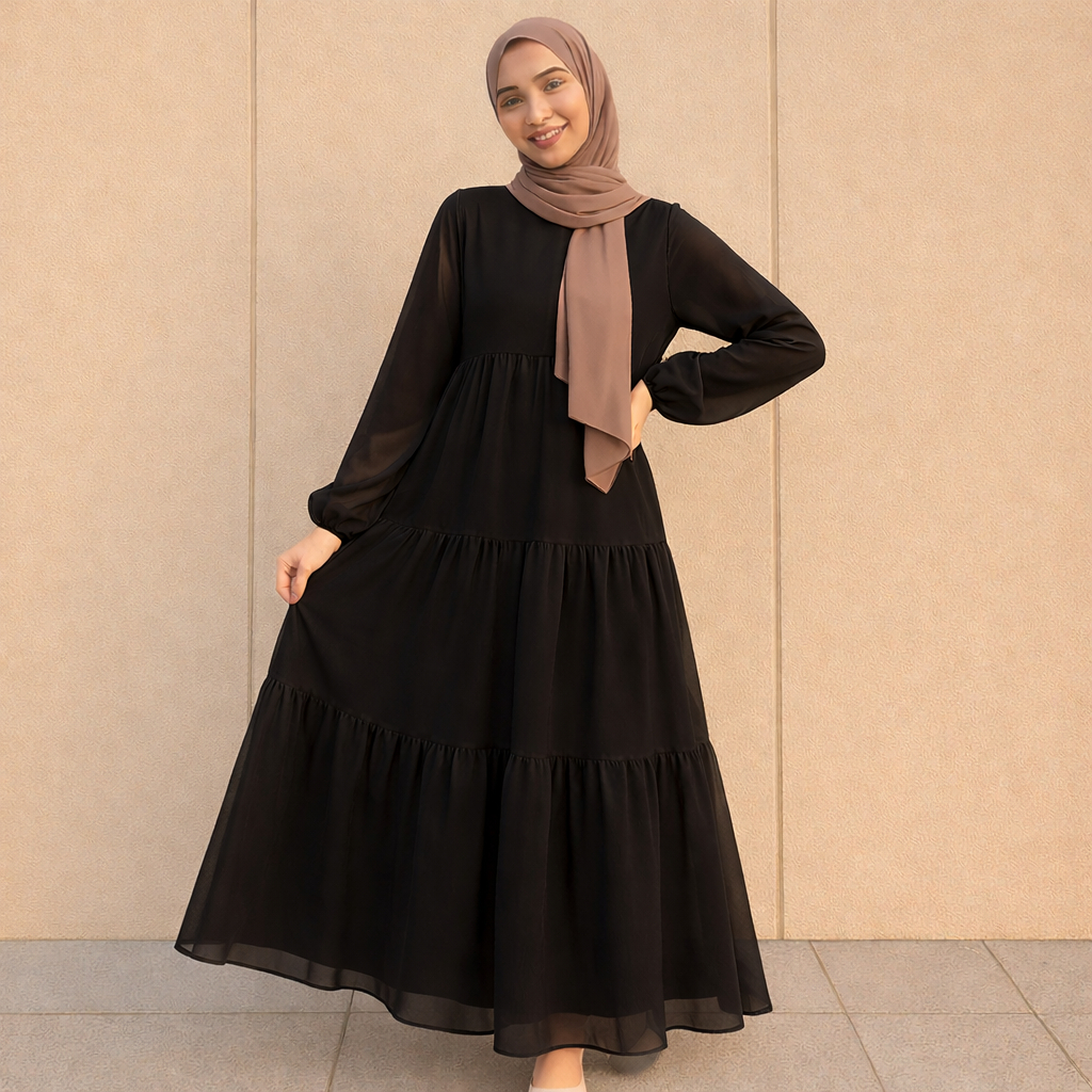 Gamis ceruty susun serut umpak gamis polos bahan premium ceruty babydoll LD100-120cm