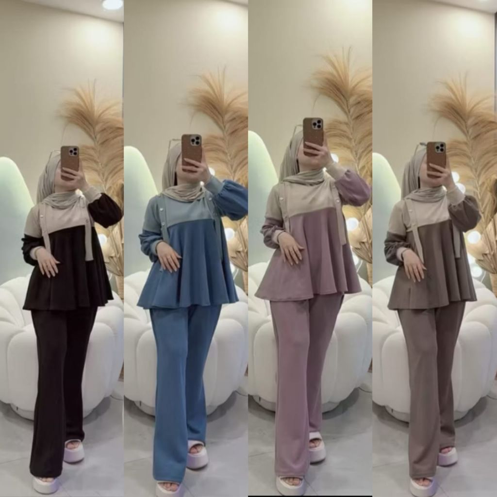 Baju 2In1 Sett Kemeja One Set Celana Atasan Setelam Kondangan Onest Seyelan Baju Wanset Setelan Wani