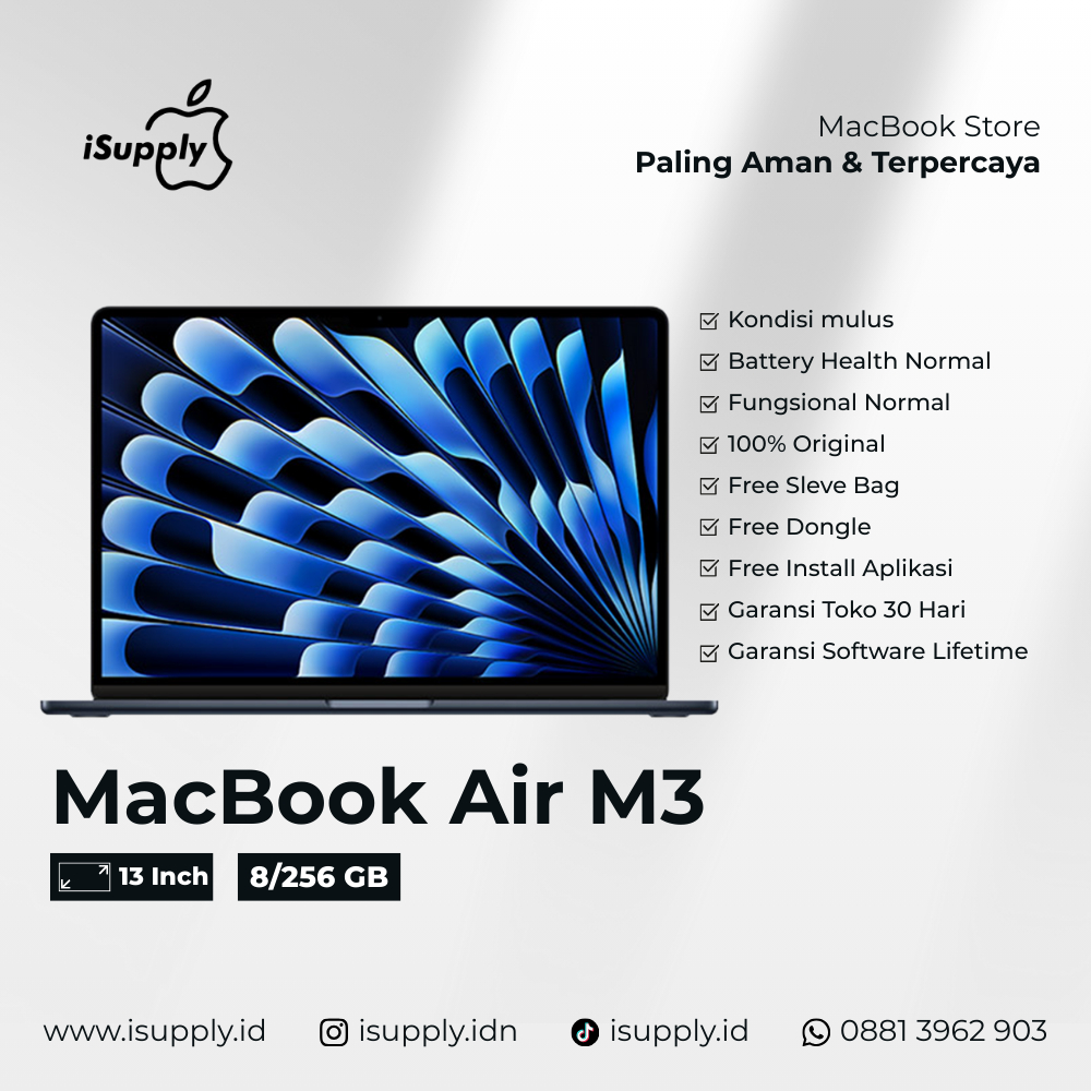 MacBook Air M3 13” Second Like New | 8/256 | BERGARANSI