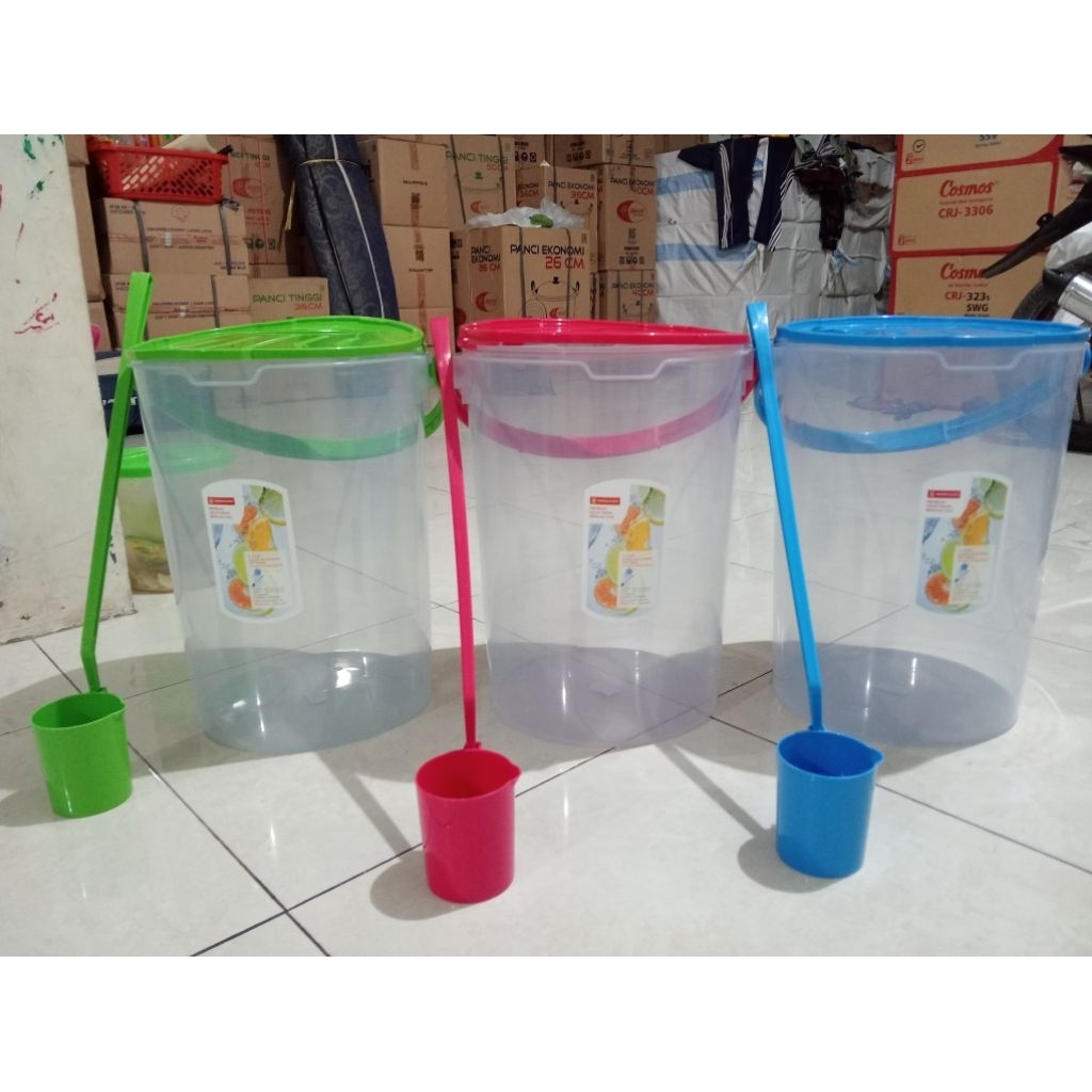 Toples Es Buah + Gayung / Tempat Es Buah Plastik / Squash Jar MASPION 20 liter