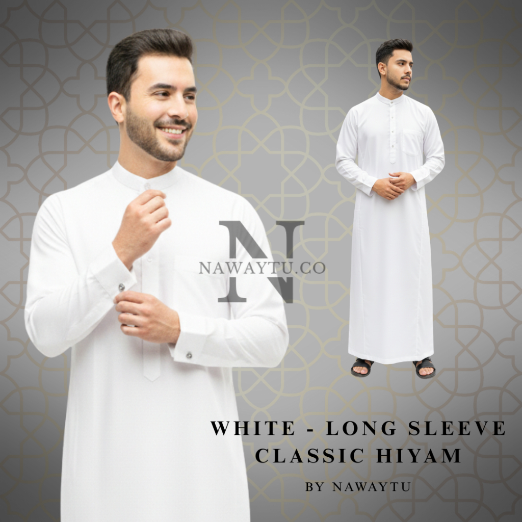 Nawaytu – Gamis Pria | White - Long Sleeve Classic Hiyam | Gamis Muslim Modern | Premium Dailywear