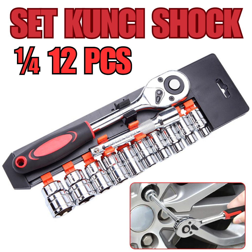 Taffware Set Kunci Shock 12 PCS 1/4 Handle Drive Ratchet Wrench