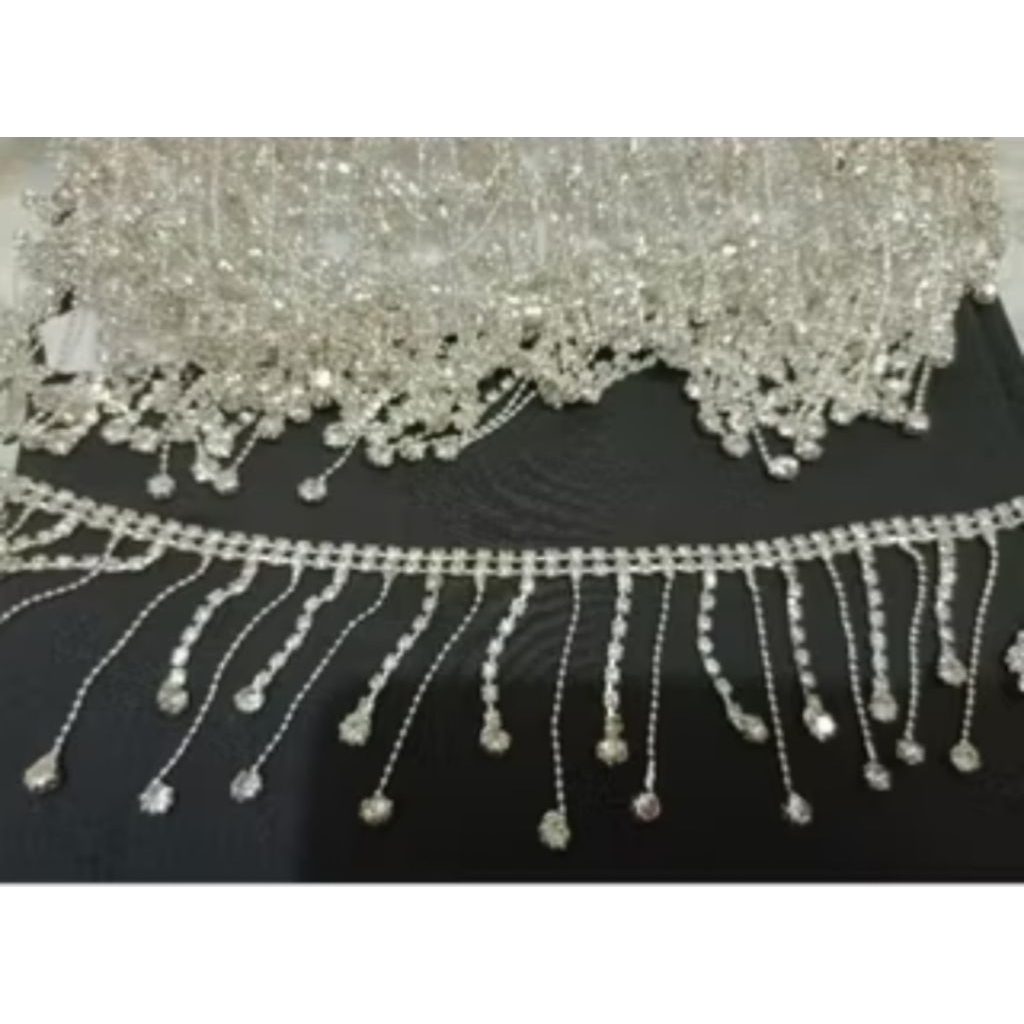 [PER METER] Rumbai SEDANG Diamond Payet Kristal / Payet Juntai Swarovski mewah