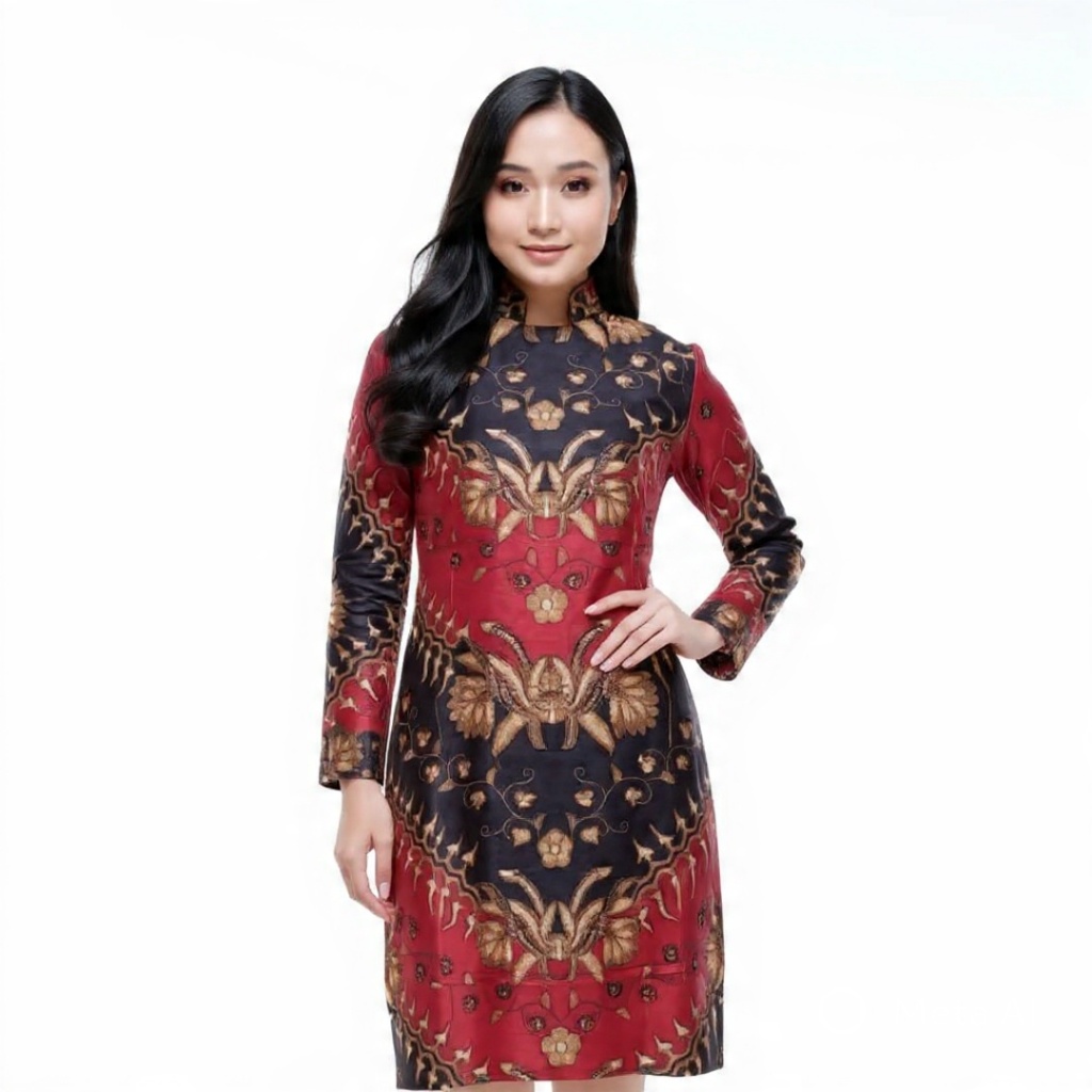 Atasan Batik Muslimah Tunik Batik Wanita Lengan Panjang Syari Modern Kerja Kantor Terbaru A9