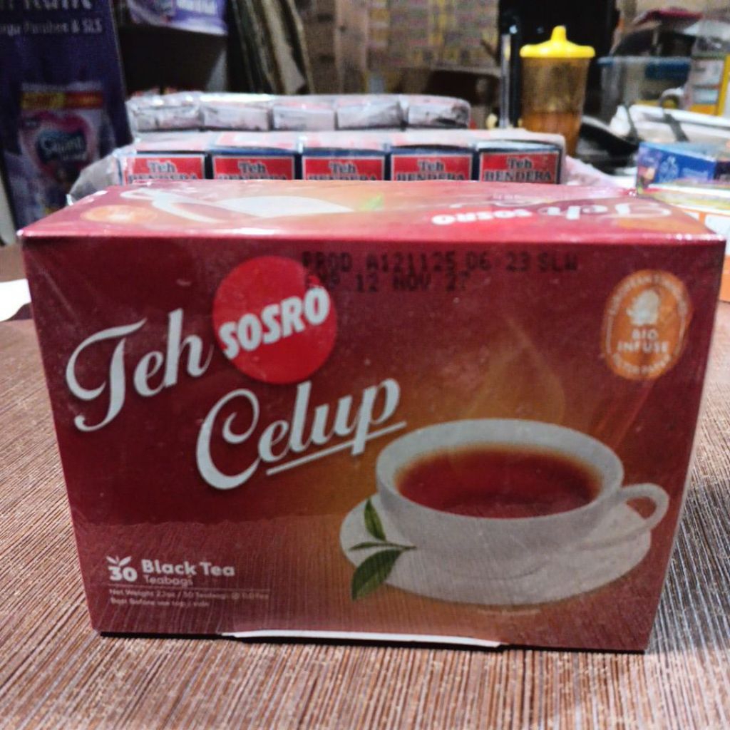teh celup Sosro, teh bendera celup, teh Sariwangi, teh bendera kotak, dan teh wangi cap jempol