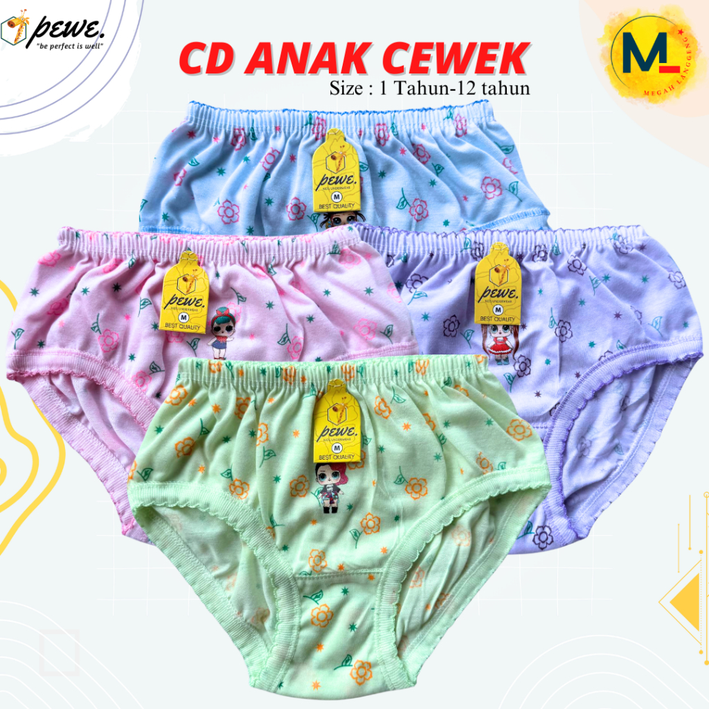 12 Pcs Celana Dalam Anak Perempuan – Cantik, Lembut & Adem Nyaman di pakai | Grosir CD Karakter Bung