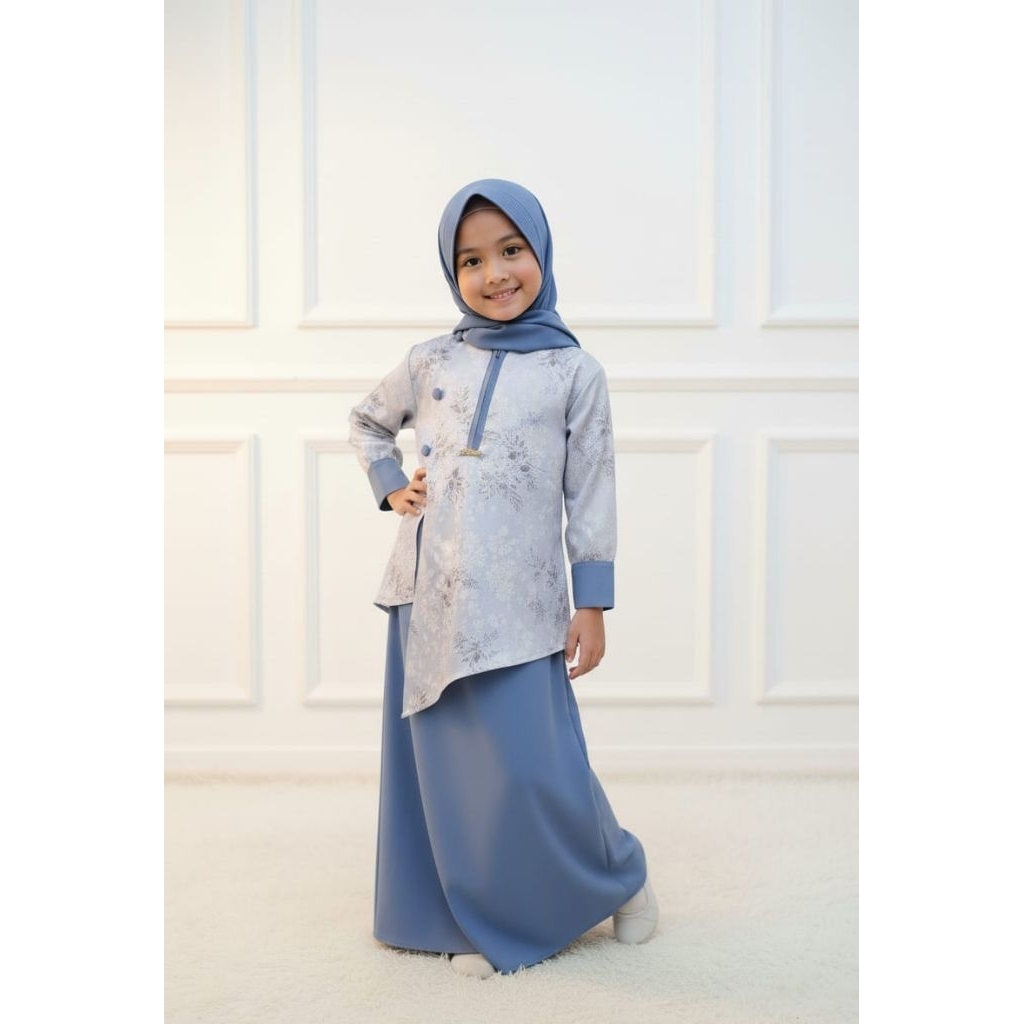 [AGAT2] Gamis Muslim Anak Kancing Motif Bunga Allset (Outer - Inner - Kerudung) by Lunay Fashion | G