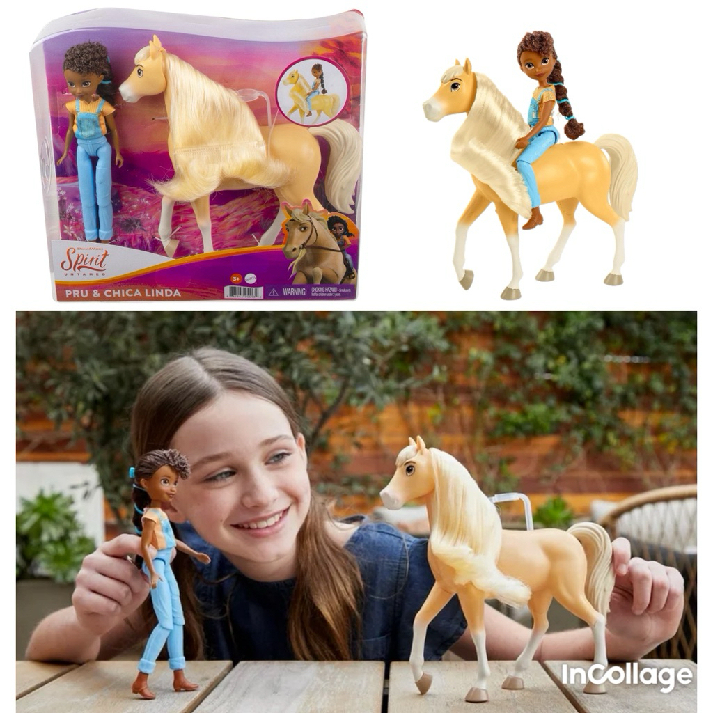 Mattel Lucky Spirit Untamed Pru and Chica Linda Doll Caramel Horse Action Figure 6 inch Barbie Bonek