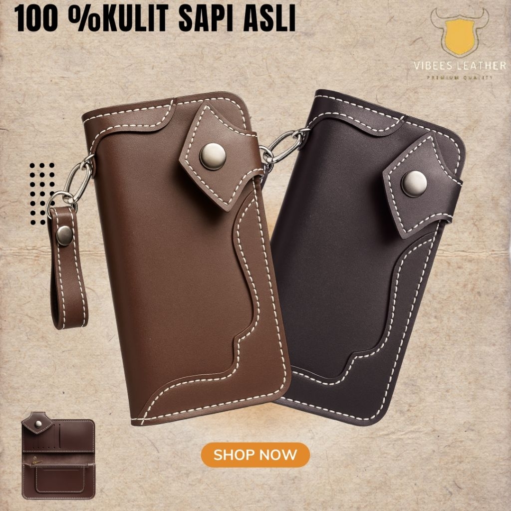 VIBEES LEATHER DOMPET PANJANG BIKER ASLI KULIT SAPI HANDMADE SUKAREGANG GARUT