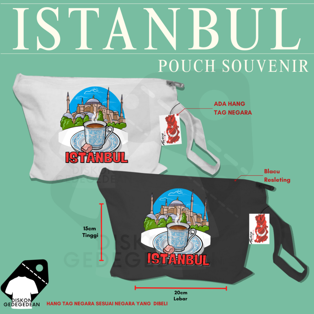 Diskongedegedean Pouch Souvenir Istanbul Turki Dompet Oleh Oleh Turkey Bahan Blacu dengan Resleting 