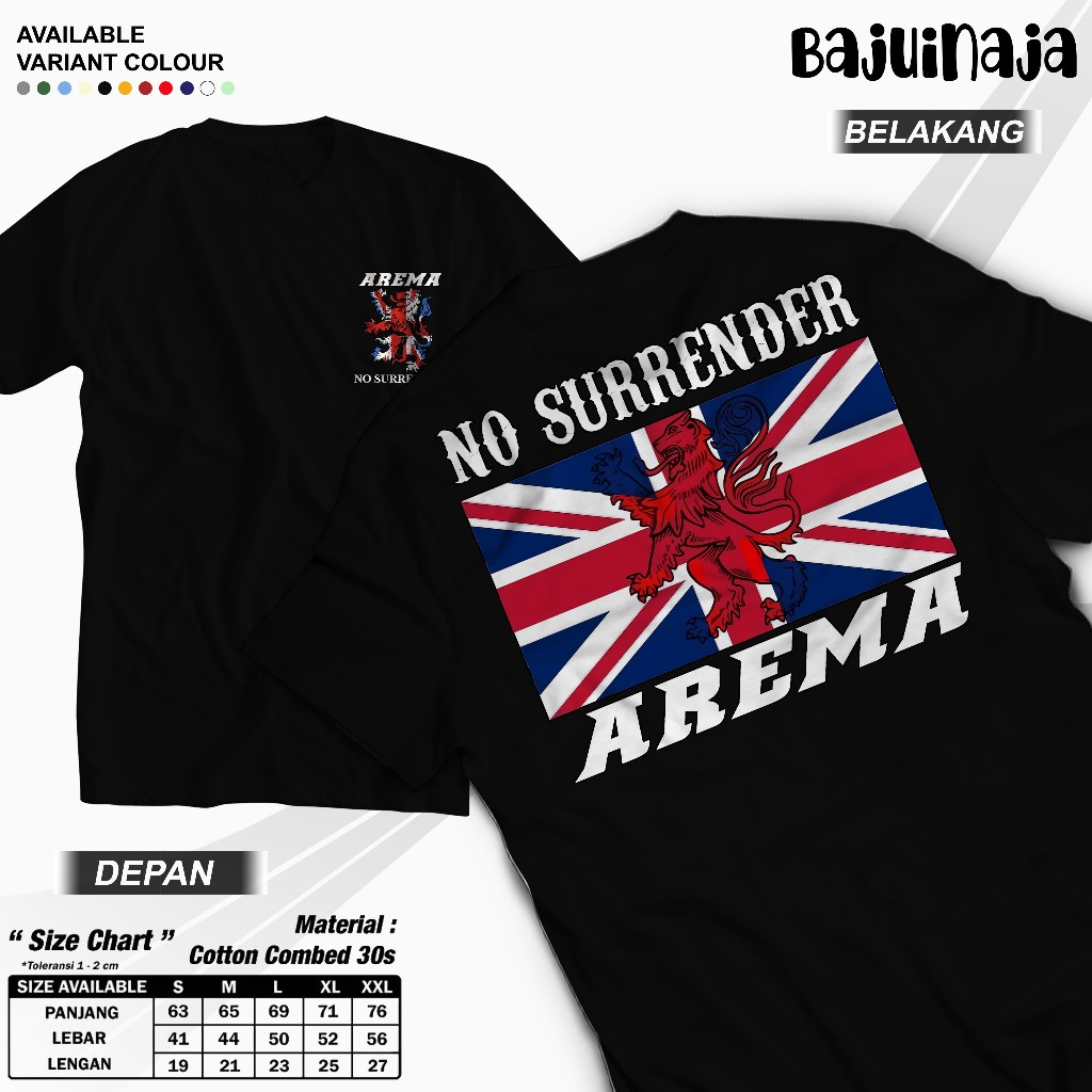 kaos AREMA MALANG / AREMA 1987 / Kaos Distro Arema No Surrender / Kaos Dewasa Atasan Cotton Combed