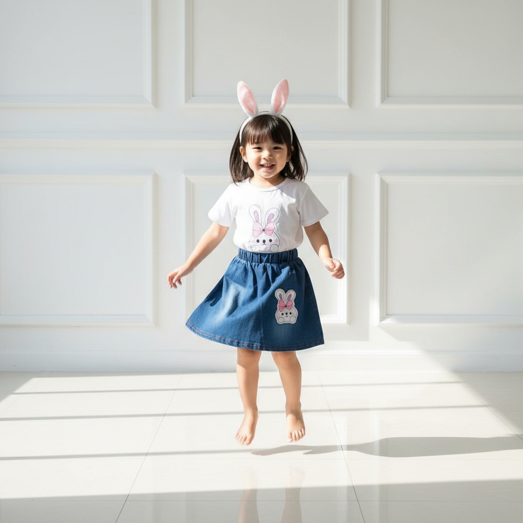 Set Kaos dan Rok Jeans Pendek Bayi dan Anak Perempuan Usia 3-4 Tahun