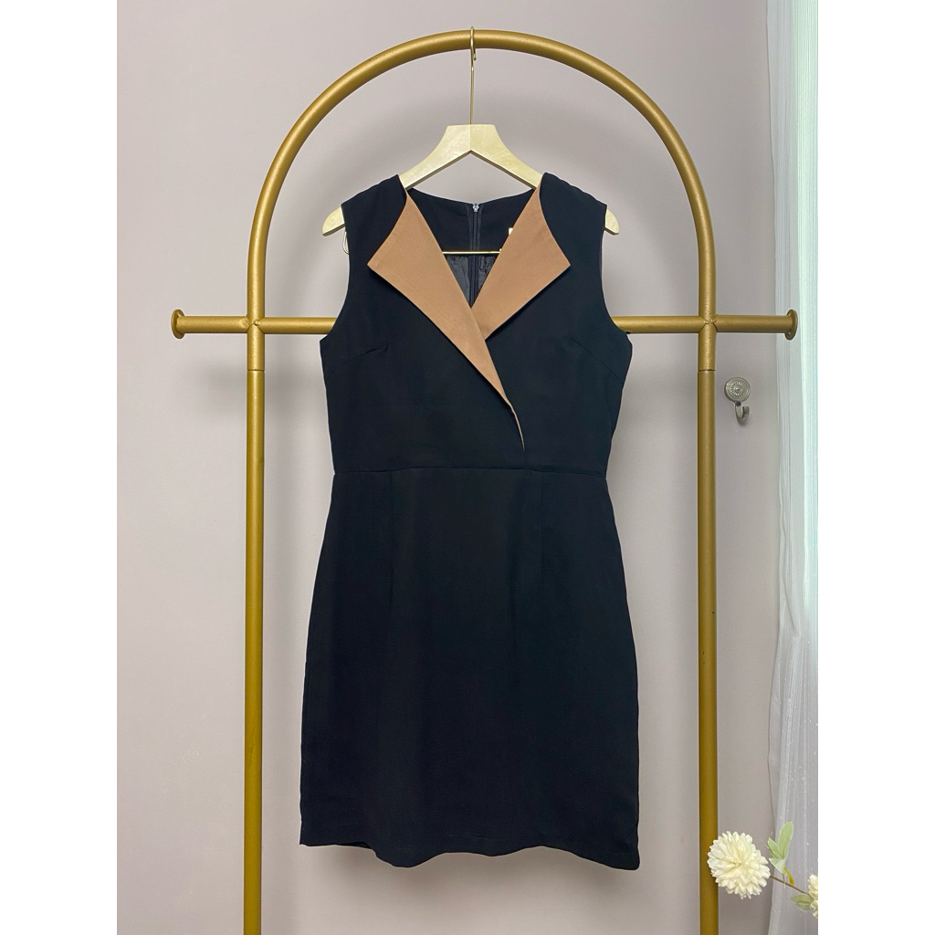 Preloved Mini Dress Formal Kantor Elegan Mewah Kekinian Korean Style Hitam Coklat
