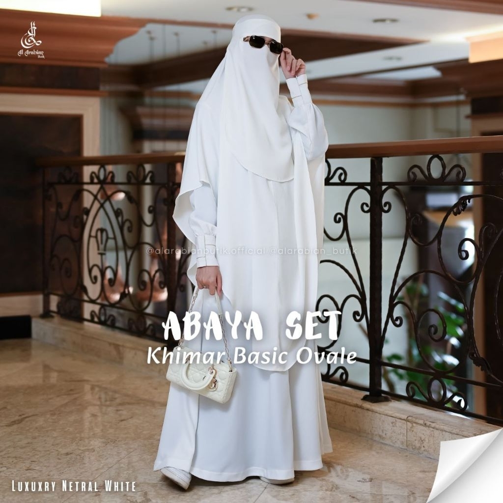GOLDEN WHITE ABAYA Set Khimar - Al Arabian Butik #ayranashwa #arabianbutik